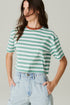 T-SHIRT CROPPED LISTRADA BRANCO PAPAGAIO